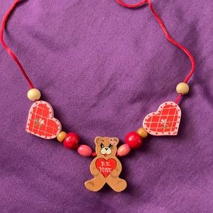 Wooden Valentine’s bear string necklace